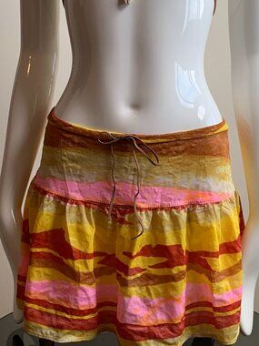 Sauvage california brown & pink pull on swim cover up skirt small